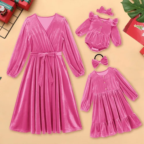 Miniatura 2 de AWIBMK Vestidos de Navidad para mamá y yo, vestido de terciopelo de manga larga, otoño, invierno, Navidad, vacaciones, mamá, hija, trajes a juego