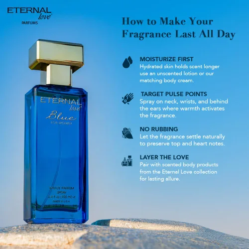 Miniatura 6 de Eternal Love Blue para Mujeres - Espray de Eau de Parfum de Larga Duración - Aroma Floral Suave y Polvoriento con Vainilla y Jazmín - Fragancia