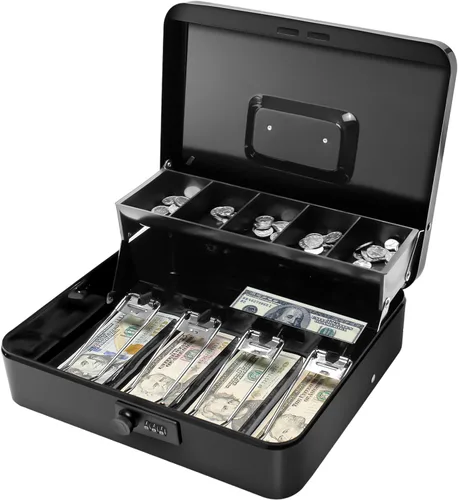 Caja de efectivo con cerradura de combinación, caja de dinero de metal con bandeja de dinero, caja de bloqueo de efectivo para venta de garaje,