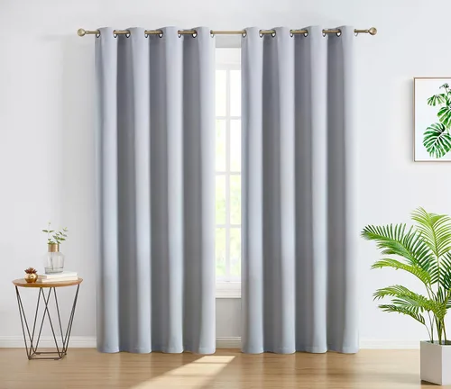 Miniatura 10 de HLC.ME Cortinas Oxford negras de 84 pulgadas de largo, cortinas negras para dormitorio, con aislamiento térmico, bloqueo de luz, paneles de cortina