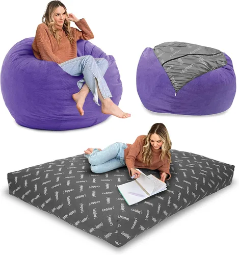 Miniatura 12 de CordaRoy's Puf de Chenilla - Silla Puf Convertible - Funda de Tela de Chenilla Lavable a Máquina - para Sótano, Sala de Estar, Sala de Juegos, Carbón
