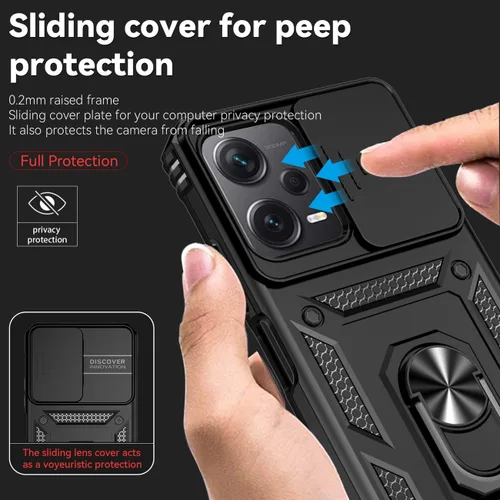 Miniatura 2 de Funda para Redmi Note 12, funda Poco X5 5G con protector de pantalla de vidrio templado y cubierta de cámara deslizante, anillo magnético soporte