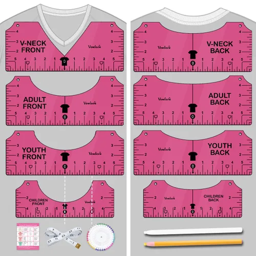 Miniatura 14 de Vowlove Regla de camiseta para una alineación precisa, herramienta de colocación en el centro y el pecho izquierdo para hacer camisas, compatible 01
