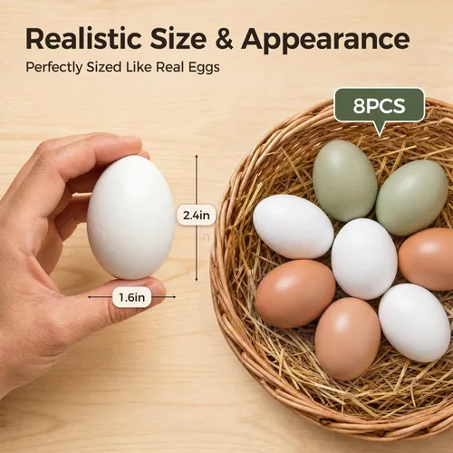 Miniatura 2 de LovesTown Huevos de Pascua de madera, 8 unidades, huevos de madera de 3 colores para manualidades, anidación de pollo, juguete de comida teñible