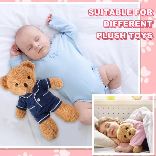 Miniatura 6 de Hungdao 2 juegos de ropa para osos, accesorios de animales de peluche, pijamas de oso de color rosa y azul, ropa de dos capas de muselina, pijamas