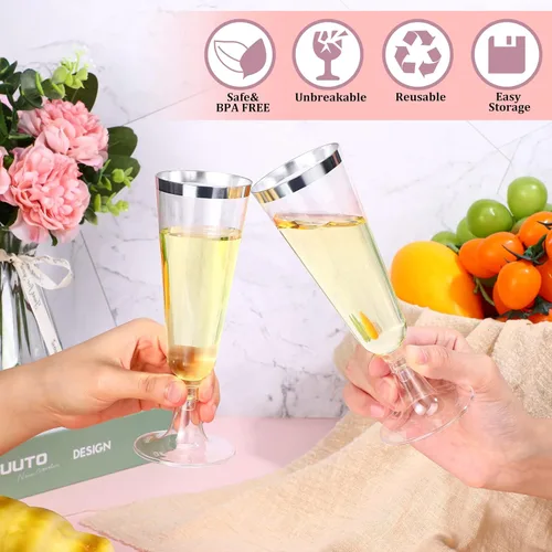 Miniatura 4 de CHENGU Paquete de 200 Copas Flautas de Champán de Plástico de 5 Oz, Copas de Vino Desechables para Brindar, Copas Flautas de Champán para Bodas