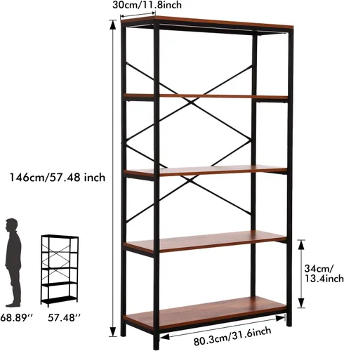 Miniatura 3 de BATHWA Estantería alta, estantería abierta moderna y ancha para libros, estantería industrial de metal de madera, estantería de muebles, estantería