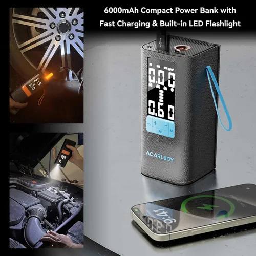 Miniatura 8 de Compresor de aire portátil, infladores de neumáticos para automóviles, bomba de neumáticos portátil de 6000 mAh, pantalla LCD, apto para accesorios