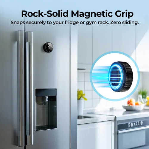 Miniatura 2 de Temporizador magnético de cocina para cocinar con alarma fuerte - Gran pantalla LED de cuenta atrás rotativa Pomodoro, preajuste de 5/15/25 minutos