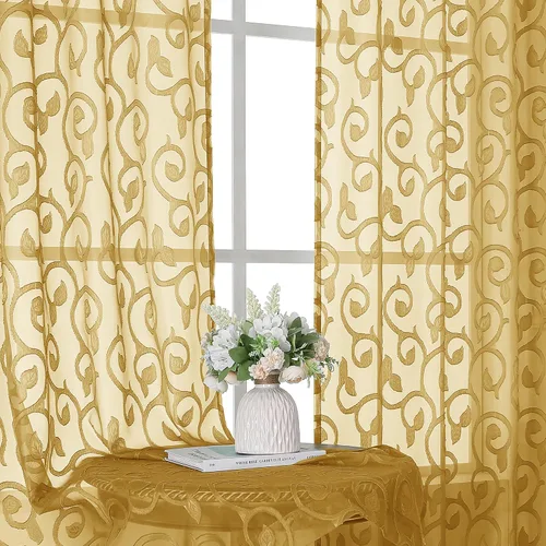 Miniatura 57 de OWENIE Furman - Juego de 2 paneles de cortinas traslúcidas negras de 24 pulgadas de largo, cortinas semitransparentes de jacquard ligeras y aireadas