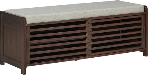 Miniatura 10 de Knocbel Banco de almacenamiento de entrada para zapatos con asiento acolchado, 2 cajones y estante de rejillas, sala de estar, entrada, pasillo
