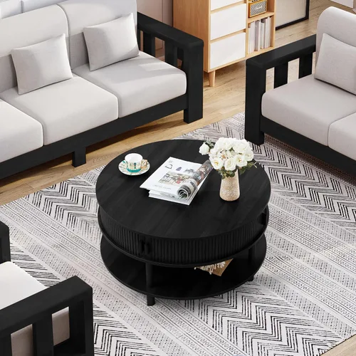 Miniatura 6 de XUZENEST - Mesa de café redonda de 31.5" con almacenamiento, mesa de café de 2 niveles de mediados de siglo moderna con puerta deslizante de tambor