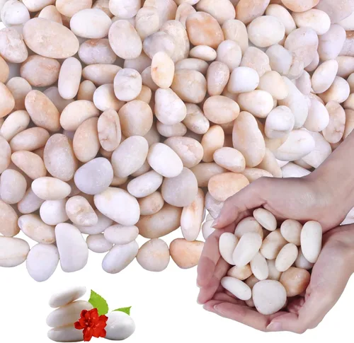 Roca de río blanco crema de 10 libras, guijarros decorativos para plantas, rocas de río para paisajismo al aire libre, piedras pulidas de 0.3 a 0.8