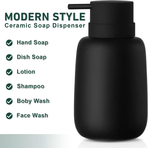 Miniatura 5 de Dispensador de jabón negro mate para baño, dispensador de jabón de cerámica, dispensador de loción, dispensador de jabón para platos, dispensador