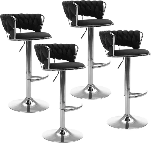 Miniatura 11 de Juego de 2 taburetes de bar giratorios de terciopelo, modernos taburetes de bar ajustables con respaldo tejido, taburete de bar de altura