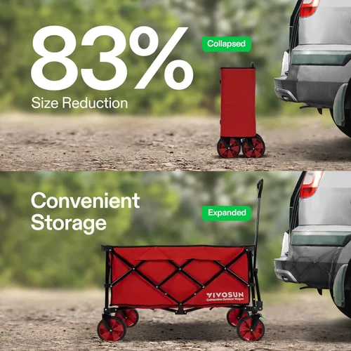 Miniatura 4 de VIVOSUN Carrito Plegable Colapsible, Carro de Utilidad para Exteriores con Capacidad de Carga de 350 lb con Ruedas Universales Silenciosas, Rojo