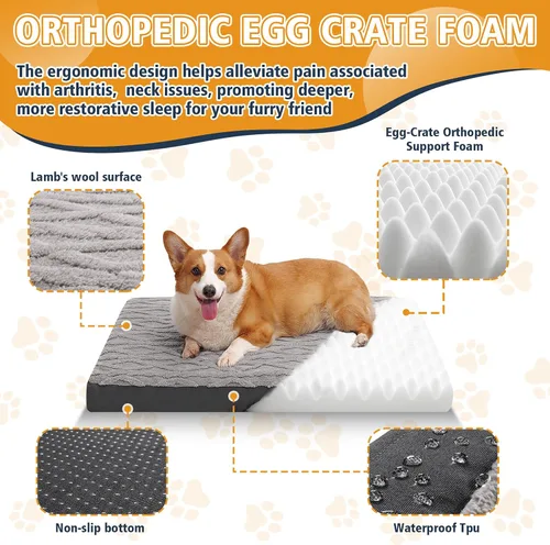 Miniatura 5 de Cama ortopédica para perros, impermeable y lavable a máquina, cama de felpa para mascotas con parte inferior antideslizante, colchón de espuma