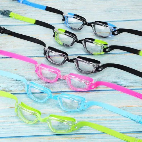 Miniatura 2 de Paquete de 6 gafas de natación antivaho con marco de silicona suave sin fugas, gafas de natación anti UV con 6 clips para la nariz, 6 tapones