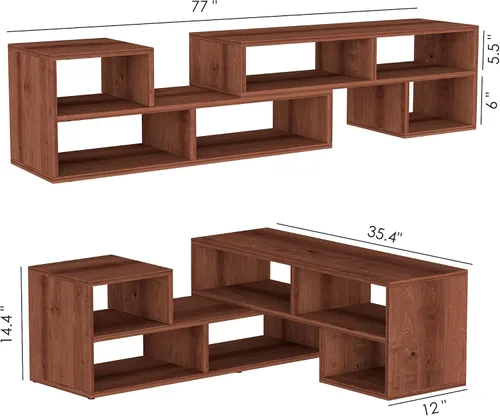 Miniatura 2 de Estantería de TV de 2 piezas, centro de entretenimiento en forma de L para televisores de 45 a 70 pulgadas, soporte de TV de cubo de 13 pulgadas