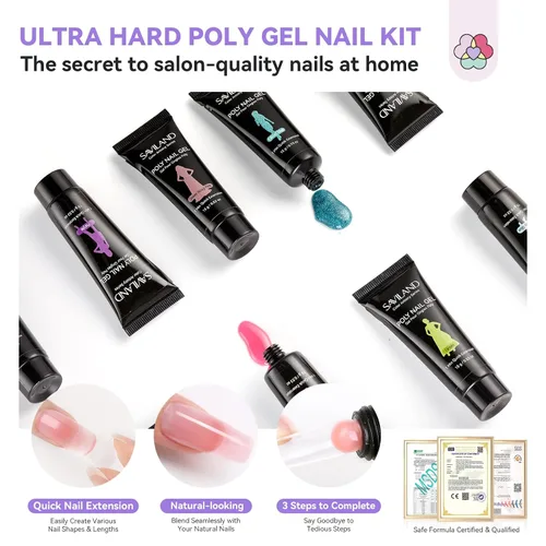 Miniatura 3 de SAVILAND Kit de uñas de polygel sin hema para regalo bonito: kit de inicio de uñas de polygel de 36 colores con solución deslizante y mini lámpara