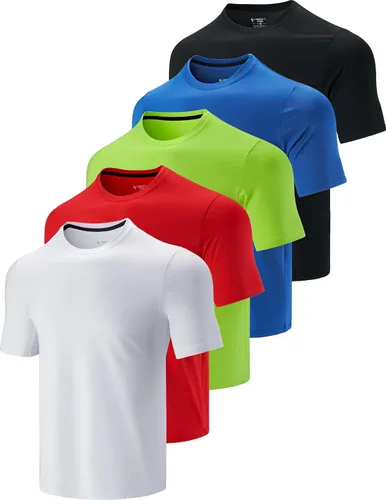 Paquete de 5 camisetas de manga corta, con cuello redondo y de secado rápido para hombre, camisetas deportivas para correr, entrenar o ir al gimnasio