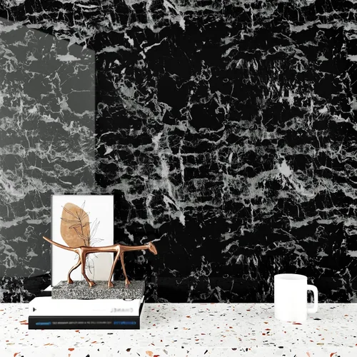 Miniatura 5 de Papel de contacto de mármol blanco y negro brillante para cocina, baño, papel tapiz de granito brillante, despegar y pegar, encimeras, papel