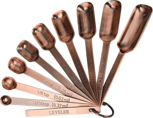 Miniatura 3 de Juego de tazas y cucharas medidoras, juego de 17 tazas medidoras y cucharas medidoras de cobre, 7 tazas medidoras y 9 cucharas medidoras con 1