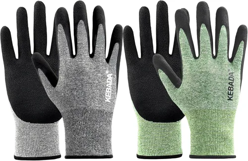 Kebada Guantes de jardinería para hombres, 2 pares de guantes de jardín transpirables, revestimiento de látex de espuma, guantes de trabajo de Verde