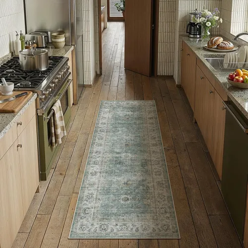 Miniatura 42 de Alfombra de área marrón lavable de 2 x 3 pies, alfombra vintage para entrada y cocina, antideslizante, suave, de pelo bajo desgastado, alfombra