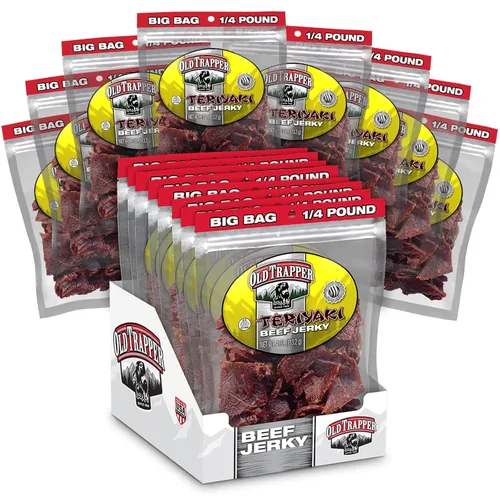 Old Trapper Carne seca de ternera, teriyaki paquete individual de 1/4 libra, aperitivo de carne salada y dulce para almuerzos o entre comidas, 0.43