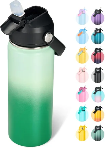Miniatura 11 de Fijinhom Botella de agua aislada de acero inoxidable de 18 oz, de boca ancha, de doble pared, con vacío, con pajita de silicona, a prueba de sudor