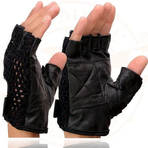 Miniatura 4 de Milwaukee Leather SH219 - Guantes de mano para motocicleta sin dedos acolchados de gel de cuero negro con material de malla transpirable para hombre