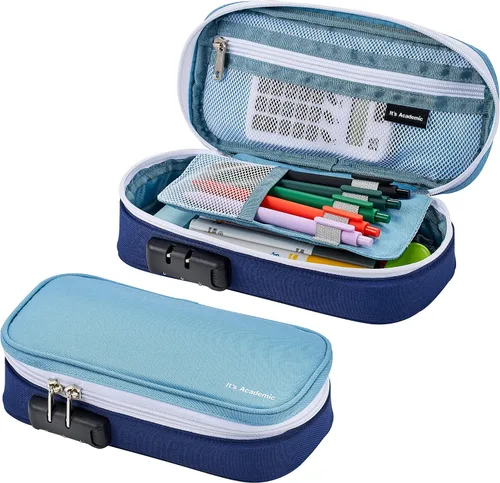 Miniatura 10 de It's Academic Estuche para lápices con bloqueo, para suministros escolares y de oficina, bolsa organizadora de viaje, compacta, de alta capacidad