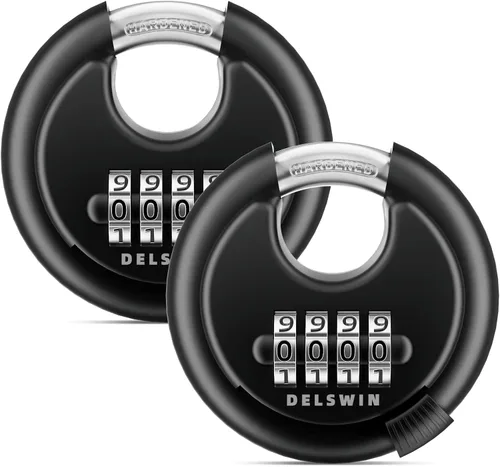 DELSWIN Cerradura de combinación de disco de 4 dígitos para exteriores, candados de combinación resistentes con grillete de acero endurecido Negro 2