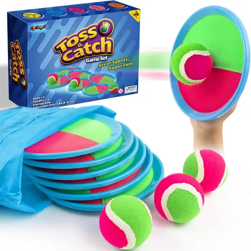 Ayeboovi, Juego de pelotas para lanzar y atrapar con 6 paletas y 3 pelotas, juegos al aire libre para niños, juguetes de playa, piscina, patio,
