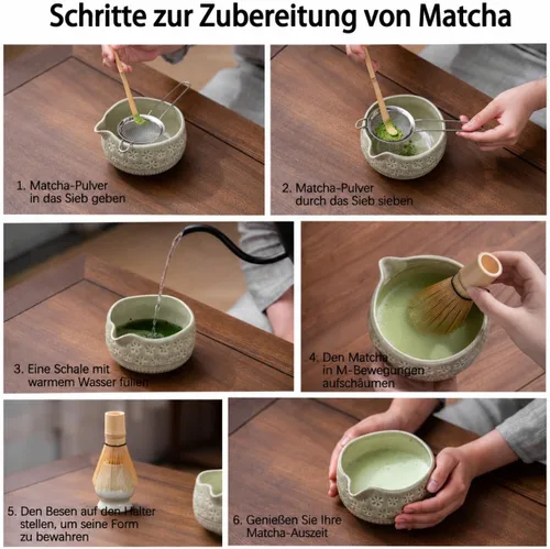 Miniatura 5 de Buucup Juego de batidor de matcha, juego de cerámica matcha incluye cuenco matcha, batidor de matcha y soporte, cuchara de bambú, soporte para Verde