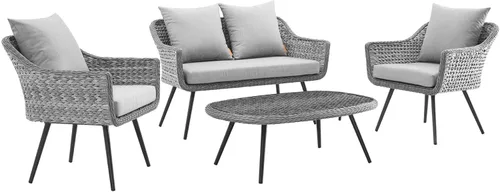Miniatura 12 de Modway EEI-3176-GRY-GRY-SET - Sillón Endeavor de mimbre para patio al aire libre, 2 sillones, gris