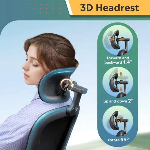 Miniatura 5 de DEVAISE Silla de escritorio ergonómica de malla, soporte lumbar ajustable separado, cojín grande, reposabrazos abatibles, inclinación oscilante