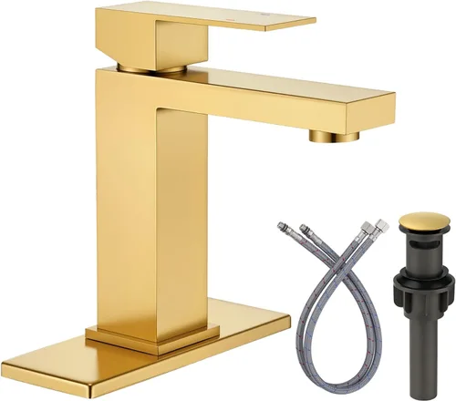 Grifo de Baño de Oro Cepillado ARCORA Grifos de Baño Modernos para Lavabo 3 Agujeros 1 Agujero Grifo de Lavabo de Tocador con Placa de Cubierta y