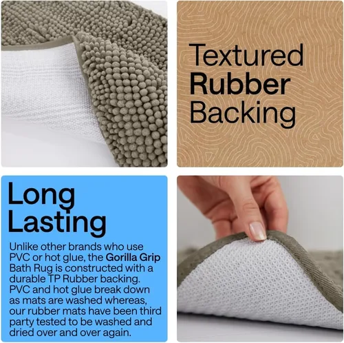 Miniatura 49 de Gorilla Grip - Tapete de baño de felpilla gruesa, suave y absorbente, secado rápido, de microfibra, con reverso de caucho, para piso de ducha, Nube