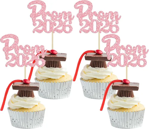 Miniatura 37 de Gyufise 24 piezas de decoración para cupcakes con purpurina para graduación 2026, decoración de pasteles para graduación 2026, decoración de Negro