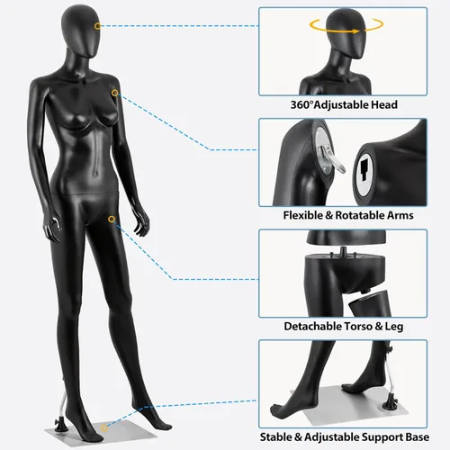 Miniatura 2 de Maniquí femenino de 70 pulgadas de cuerpo completo para vestido de costura, soporte de modelo, maniquí de exhibición realista con postura ajustable