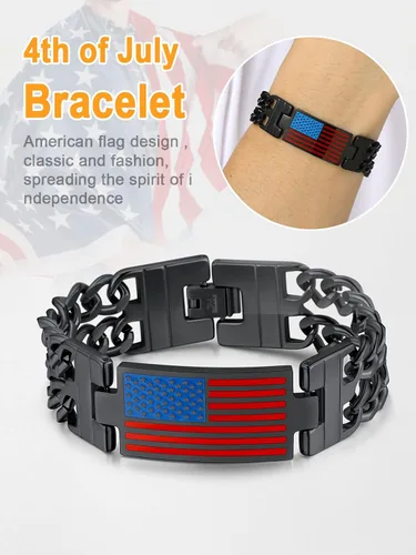 Miniatura 3 de U7 Bracelets for Men American Flag Bracelets 4th of July Jewelry Leather Wristband Stainless Steel18K Gold PlatedBlack Cuban Link Chain Bracelets