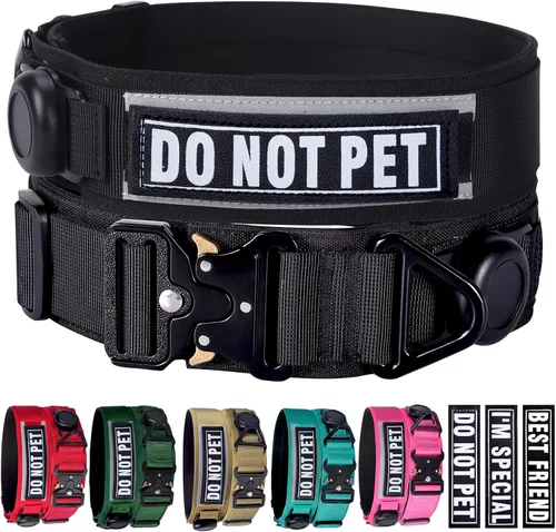 AirTag - Collar para perro, collar táctico militar de 2 pulgadas de ancho con soporte AirTag y 3 parches para mascotas, collar de nailon impermeable