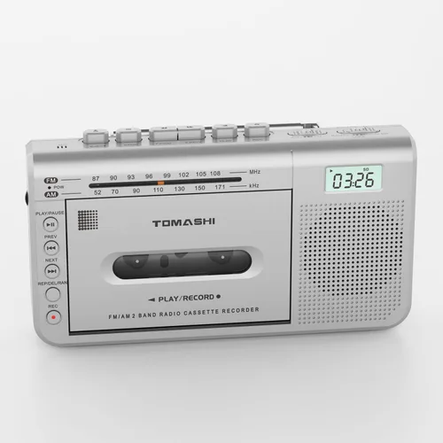 TOMASHI Reproductor de casete portátil con radio AM/FM, conector para auriculares de 0.138 in, micrófono incorporado