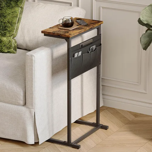 Miniatura 8 de Mesa auxiliar en forma de C, mesa auxiliar para sofá, bandeja de TV pequeña, mesa de sofá con bolsa de almacenamiento para espacio pequeño, sala