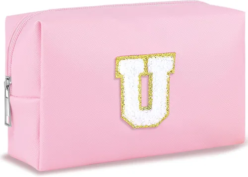 Miniatura 115 de URSKYTOUS Regalos para niñas, bolsa de maquillaje con inicial, bolsa de cosméticos personalizada con cremallera, bonita bolsa de aseo de viaje, Azul