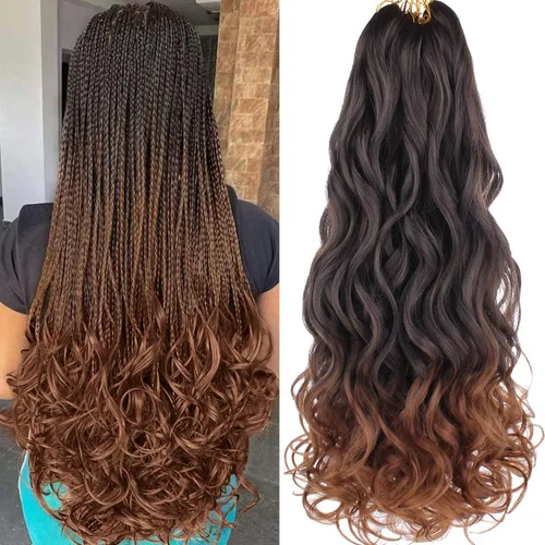 Miniatura 12 de COOKOO 9 paquetes de cabello rizado francés trenzado de 18 pulgadas, suave y flexible, cabello trenzado de alta calidad, rizos franceses, extensión