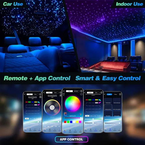Miniatura 6 de Kit de luz de doble puerto 32W Twinkle Meteor 2 en 1 Starlight Headliner con 1200 piezas de cable de fibra óptica de 9.8 pies RGBW fuente de luz