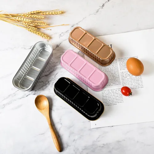 Miniatura 3 de Findful Mini Moldes para Hornear Pan con Tapas y Cucharas (Paquete de 50, 6.8oz) Moldes Rectangulares de Papel de Aluminio para Hornear Recipientes